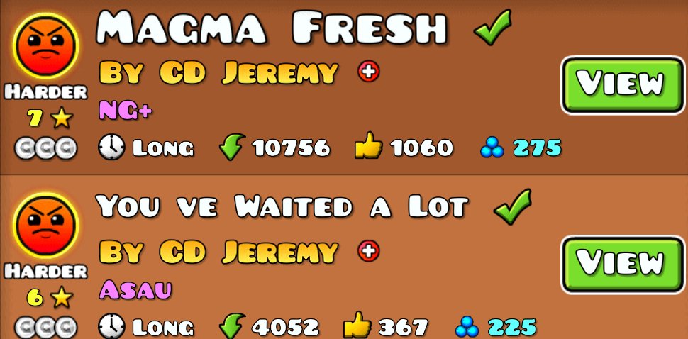CDJeremyMusic's tweet image. Creo que no lo mencioné aquí pero... muchas gracias por el apoyo que me han dado en estos 2 niveles, de verdad disfruté hacerlos ya que nunca había hecho niveles en PC y que estos reciban featured me hacen muy feliz uwu.

#GeometryDash #Featured #GDCreator