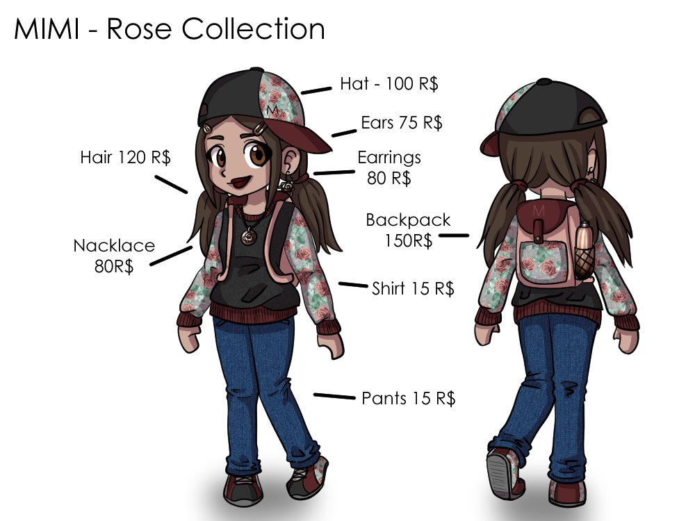 Mimi Dev On Twitter Time To Announce My First Ever Full Outfit Ugc Set The Official Mimi Line Rose Collection This Collection Includes Earrings A Necklace A Hat Pigtails With Clips And A - roblox r cap