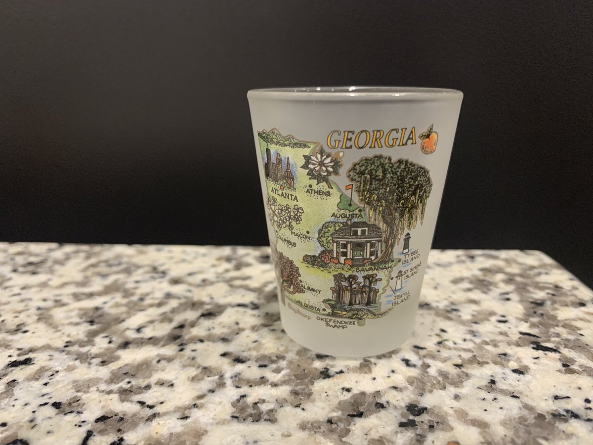 Day 6: In lieu of travel I’d like to do a tour of past trips via shot glasses. This is from one of my many, many work trips to Georgia (and when I’ve driven through it to Disney). Hotlanta is on my mind today.