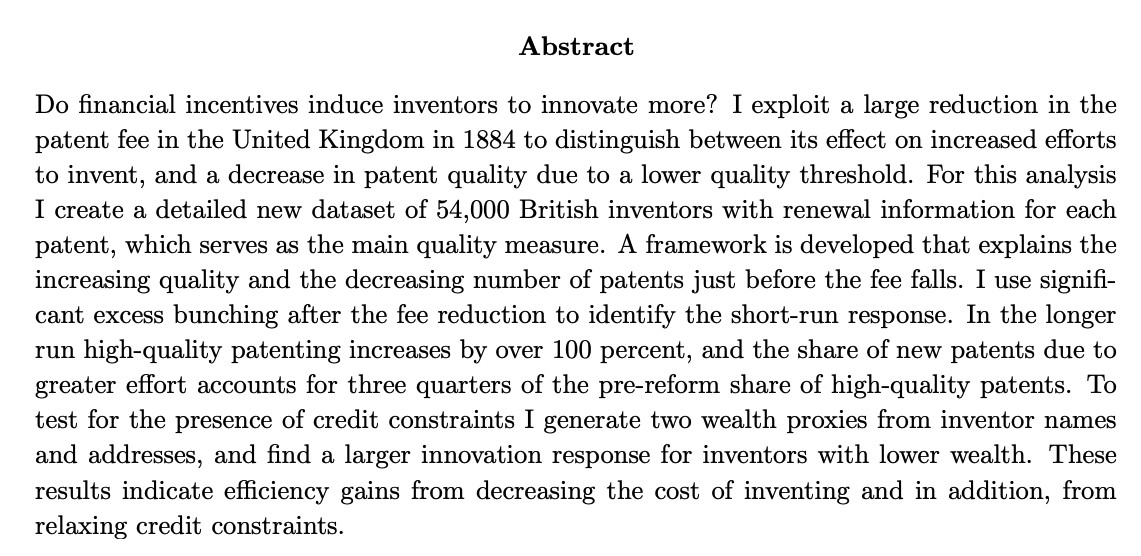 Alice KüglerJMP: "The Responsiveness of Inventing: Evidence from a Patent Fee Reform"Website:  https://sites.google.com/site/kuegleralice/home