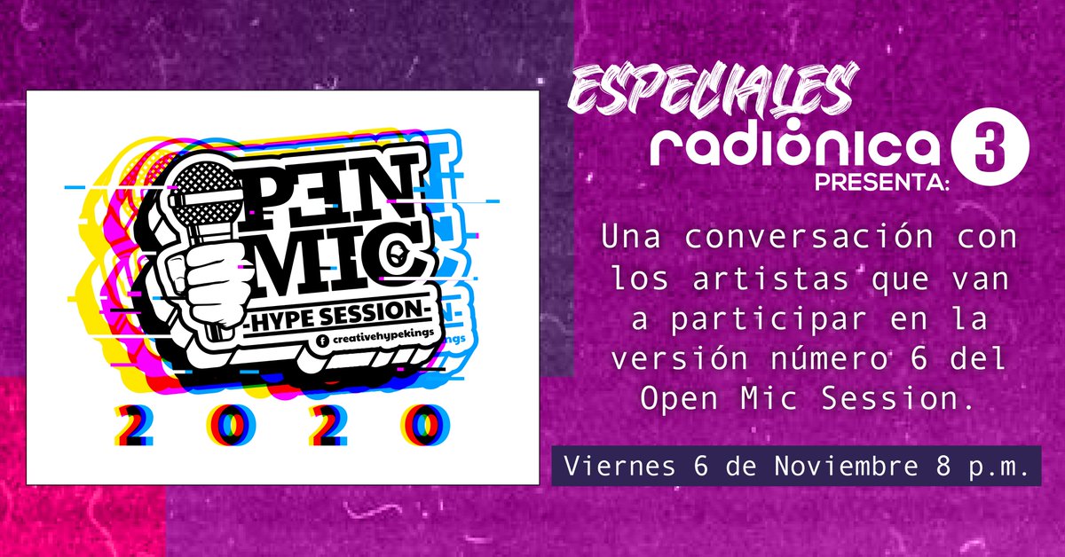 Radionica3's tweet photo. Mientras suena Rap Colombiano en @Radionica3 prepárense para las  8pm,  tenemos un #EspecialesRK3 con algunas de las agrupaciones que van a participar de la sexta edición del #OpenMicHypeSession de Creative Hype Kings
¡Conéctense ya a https://t.co/9FNvFk7xIw! https://t.co/FNO8o63VWB