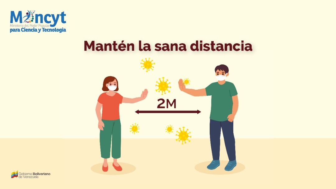 CNTI_VE's tweet photo. #SabíasQué| El virus #COVID19 no puede suspenderse en el aire debido a su gran tamaño y peso. 

Es por eso que te recomendamos mantener una distancia física de al menos 2 metros para que disminuyas el riesgo de contagiarte con este virus https://t.co/P99KBH2YqT
