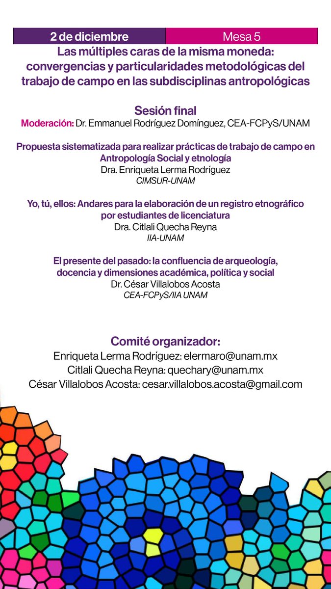 UNAM_FCPyS's tweet photo. Encuentro sobre Docencia y Prácticas de campo en Antropología

Transmisión por: https://t.co/joCjYgRLwA

II #CIMSUR #IIA #CEA #FCPyS #UNAM https://t.co/MwBKl19EzJ