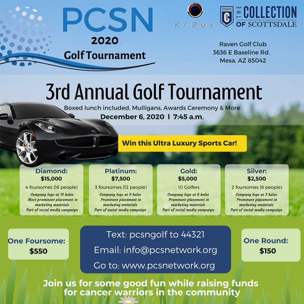 PCSN2016's tweet photo. Who's down for a mulligan or a new car!!!
Hope to see you there! https://t.co/91KPGPTpTT
#giving #love #donate k #nonprofit #community #phoenixcancersupportnetwork #pcsn #cancersucks #cancer #breastcancer #family #oncology #phoenix #help #december #event #golf #tournament https://t.co/uxxYrHkq1Z