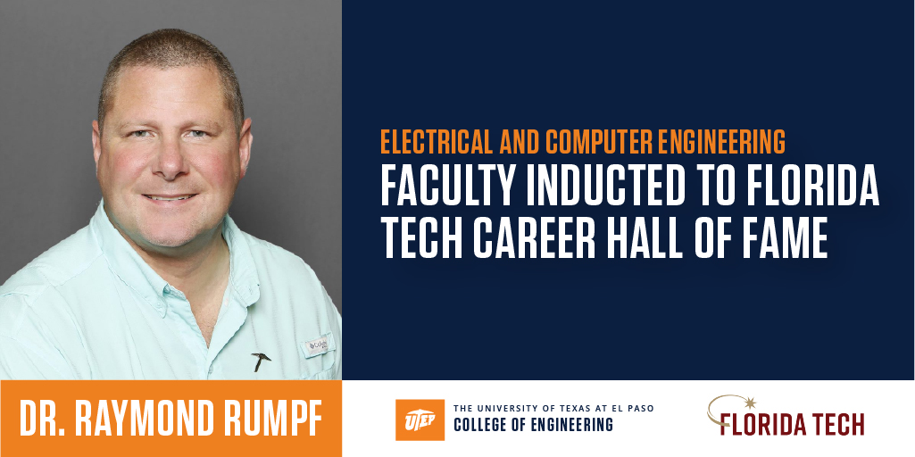 EngineeringUTEP's tweet image. Raymond Rumpf, Ph. D., professor of the electrical and computer engineering department, was inducted into the Florida Tech Career hall of fame. 

Learn more: fit.edu/career-hall-of…

#PickEngineering #UTEP #Engineering 🤙🆙🧡