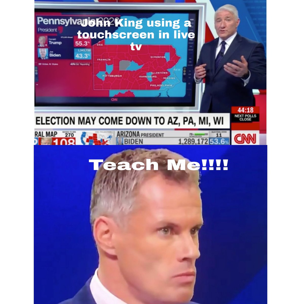 RonanLavin's tweet photo. @JohnKingCNN The king of the magic wall @Carra23 you could learn a thing or two on the sky pad #JohnKing #johnkingcnn #skysports @SkySports @JOEdotie @ladbible https://t.co/1l2BVeOaH4