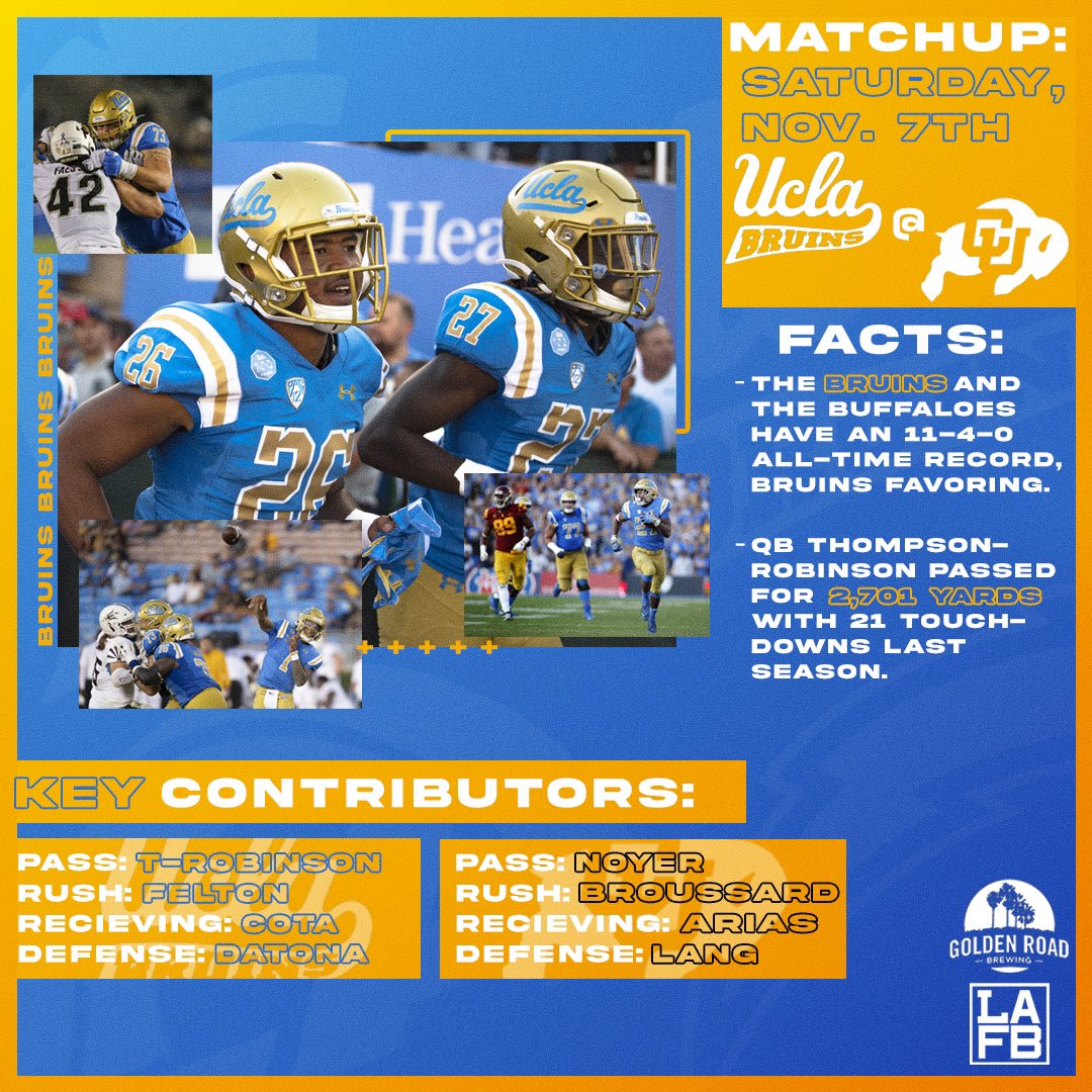 LAFBNetwork's tweet photo. Tomorrow is the big day. There’s a lot to take in, so stay watchful for these #KeyContributors with your #Bruins at Colorado and your #Trojans hosting ASU. https://t.co/QZS3fjA2Iu