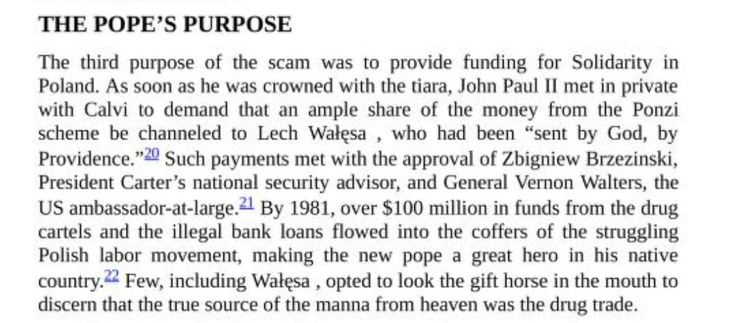 John Paul II had a keen interest in directing funds to Polish anticommunist groups, especially to Lech Walesa. Here's a Walesa quote from Blackshirts and Reds to give some context on who he was: