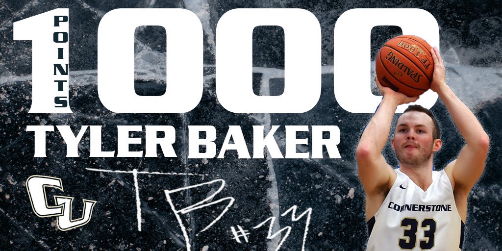 CUathletics's tweet photo. BREAKING | Congratulations to @tylerbaker7 as he has cracked 1,000 career points! Tyler is the 44th @CornerstoneMBB player in program history to hit 1,000! @NAIA @WHACAthletics @NAIAHoopsReport @smcollegehoops 

#TogetherweSOAR https://t.co/gsV11PEOJO