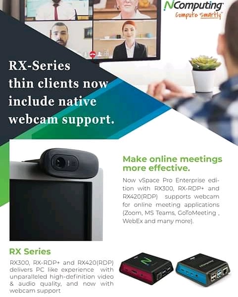 Ncomputing_Ng's tweet image. RX Devices now has other features which includes webcam enablement

#thinclients #cloud #ncomputing #DigitalTransformation #webcam #5G