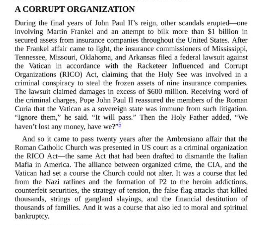 "And so it came to pass... the Roman Catholic Church was presented in US Court as a criminal organization via the RICO act.