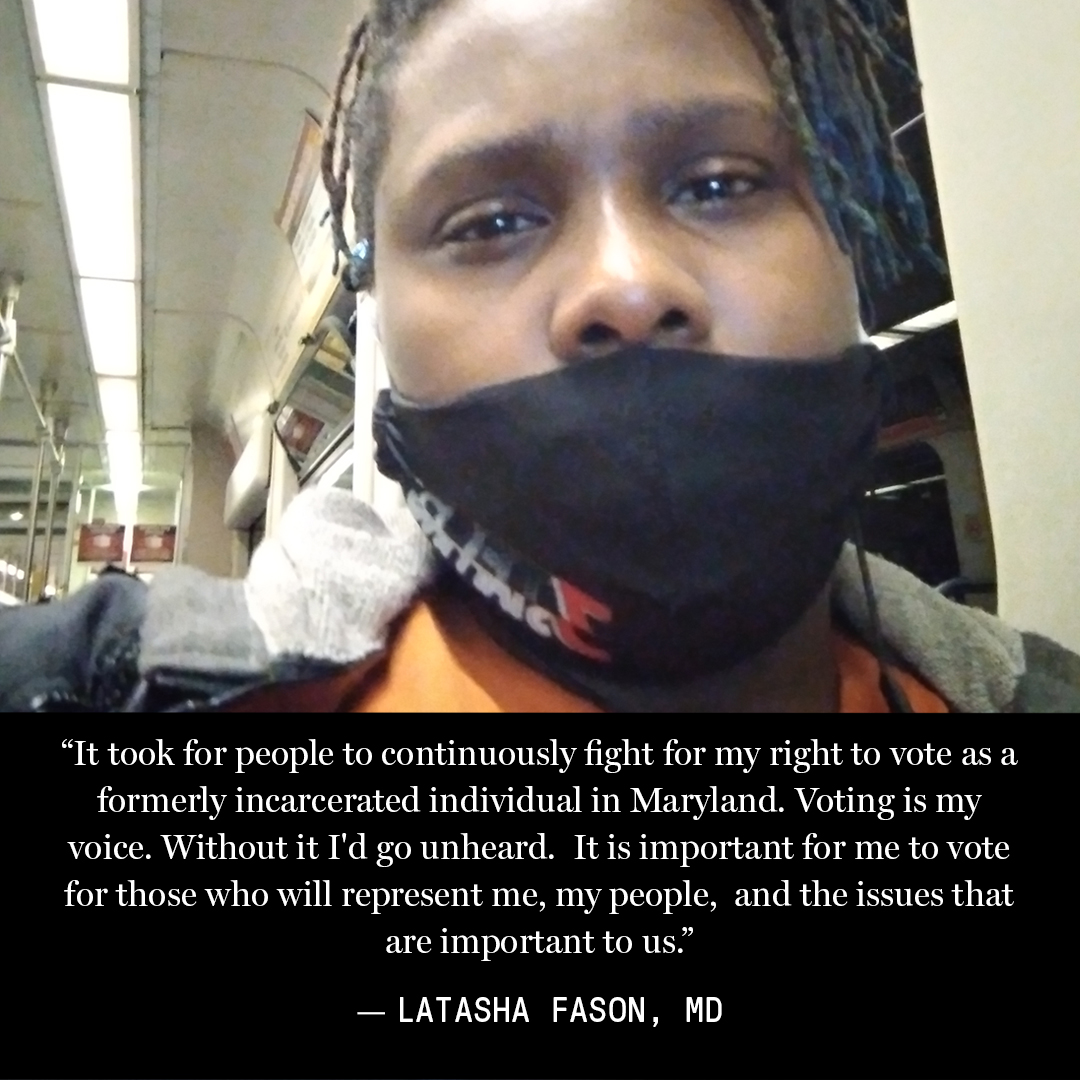 MarshallProj's tweet photo. โIt took for people to continuously fight for my right to vote as a formerly incarcerated individual in Maryland. Voting is my voice. Without it I'd go unheard.โ
Thousands of formerly incarcerated people were finally #FreeToVote. https://t.co/pPMpQZXWGy #Election2020 https://t.co/xX3bFWuDjQ