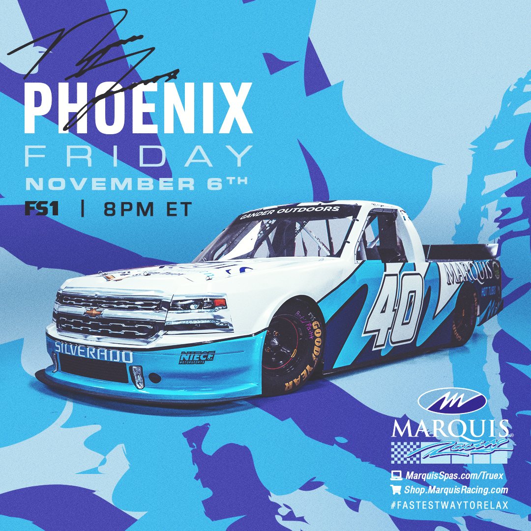 MarquisSpas's tweet photo. ⚡ STARTING NOW ⚡ Don't miss #RyanTruex's final race of 2020! Tune-in now to cable channel FS1. Leave a comment with #GoRyan and give him a boost! Share this with your friends!!!
#MarquisSpas #GoRyanGo #FastestWaytoRelax #LucasOil150 #NGROTS https://t.co/7bwRtHy8I2