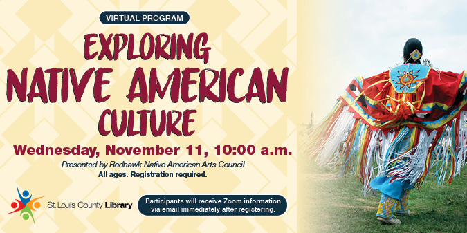 SLCL's tweet photo. Celebrate Native American Heritage Month with song, history, traditions and culture. This virtual program is presented by Redhawk Native American Art Council. Sign up here: https://t.co/7XrzECFZEi https://t.co/U8cMmsBNE2