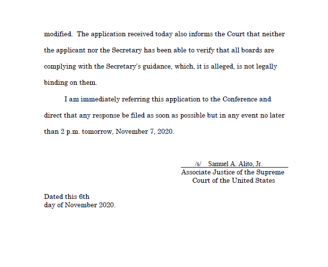 Techno_Fog's tweet photo. New US Supreme Court order:

All Pennsylvania ballots received after 8pm on November 3 must be:

(1) segregated and kept separate from other ballots; and 
(2) counted separately from timely ballots.

Those numbers should be revealing... https://t.co/JiKoWeMdiN