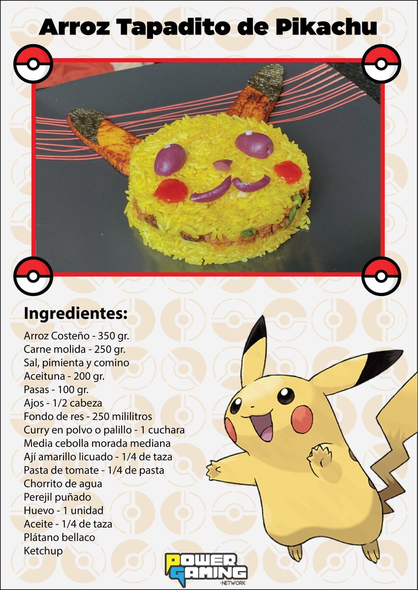 PowerGaming_Net's tweet photo. Hoy los expertos chefs de #CocinaPG te traen la receta secreta del delicioso "Arroz Tapadito de Pikachu". ¡Delicioso!

#Pikachu #Pokemon #Nintendo #NintendoSwitch #Cocina #Comida #Videojuegos #PowerGamingNetwork #PGN https://t.co/47Bpzfombr