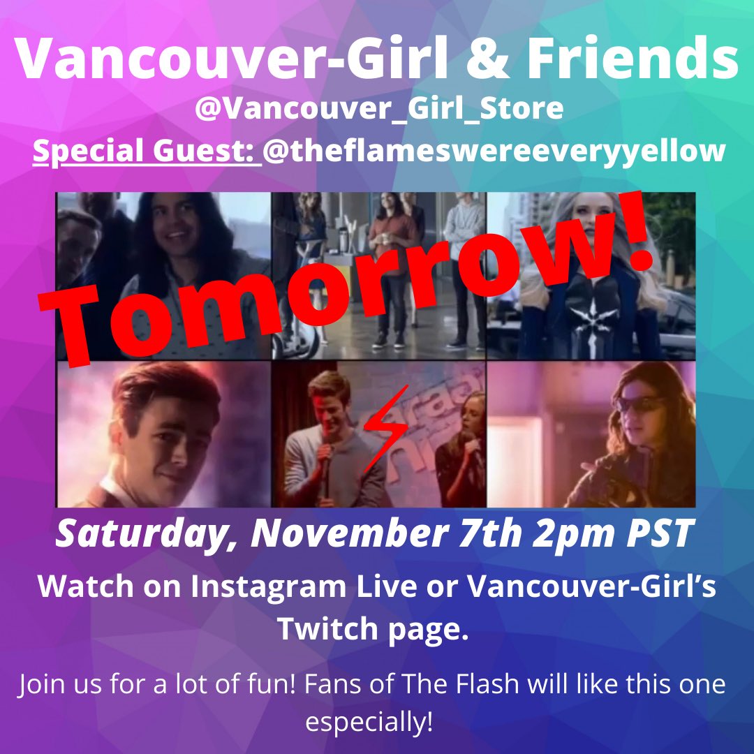 girlofvancouver's tweet photo. See you TOMORROW on #instagramlive and #twitch (#linkinbio)!
📆 Saturday, November 7th at 2pm PST
⚡️Special Guest: @em_flashfan
#flashfans are gonna like this one!
#theflash #theflashcw #van_fans #vancouver_girlandfriends #twitch #twitchstreaming #barryallen https://t.co/cdoe0hmYV8