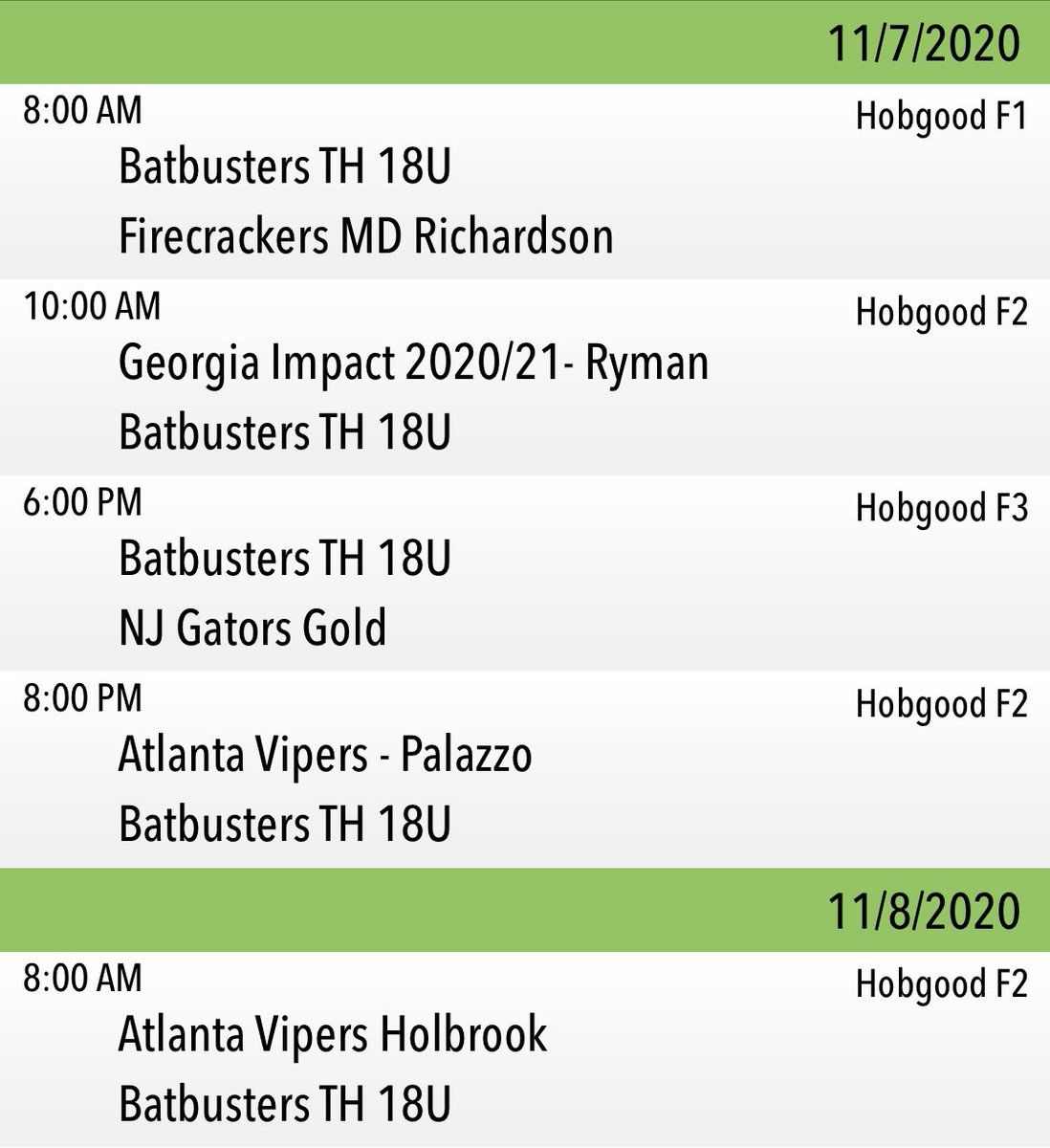 Finishing the fall season in GA against strong competition. Games will be posted live here on Twitter. @BtBstrsChicago