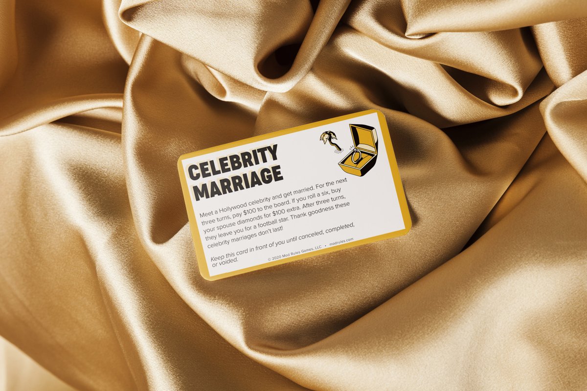 ModRulesGames's tweet photo. #CelebrityMarriages never last, right? 💍👑  They don’t last in our ModPack™ for #Monopoly either, where you can get married to your celebrity crush while crushing it in real estate trading.🤑 
https://t.co/VwrCxOOTGf https://t.co/F44s6xVrYd