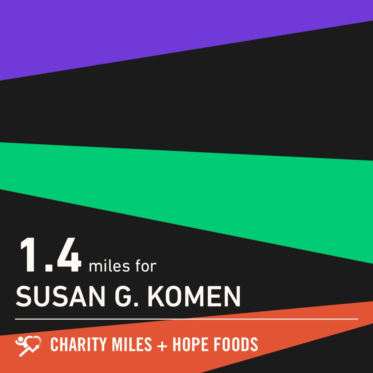 1.4 <a href="/CharityMiles/">Charity Miles</a> for <a href="/SusanGKomen/">Susan G. Komen</a>. Thx <a href="/HopeHummus/">Hope Foods</a> for sponsoring me! #SpreadHope #HopeForTheDay