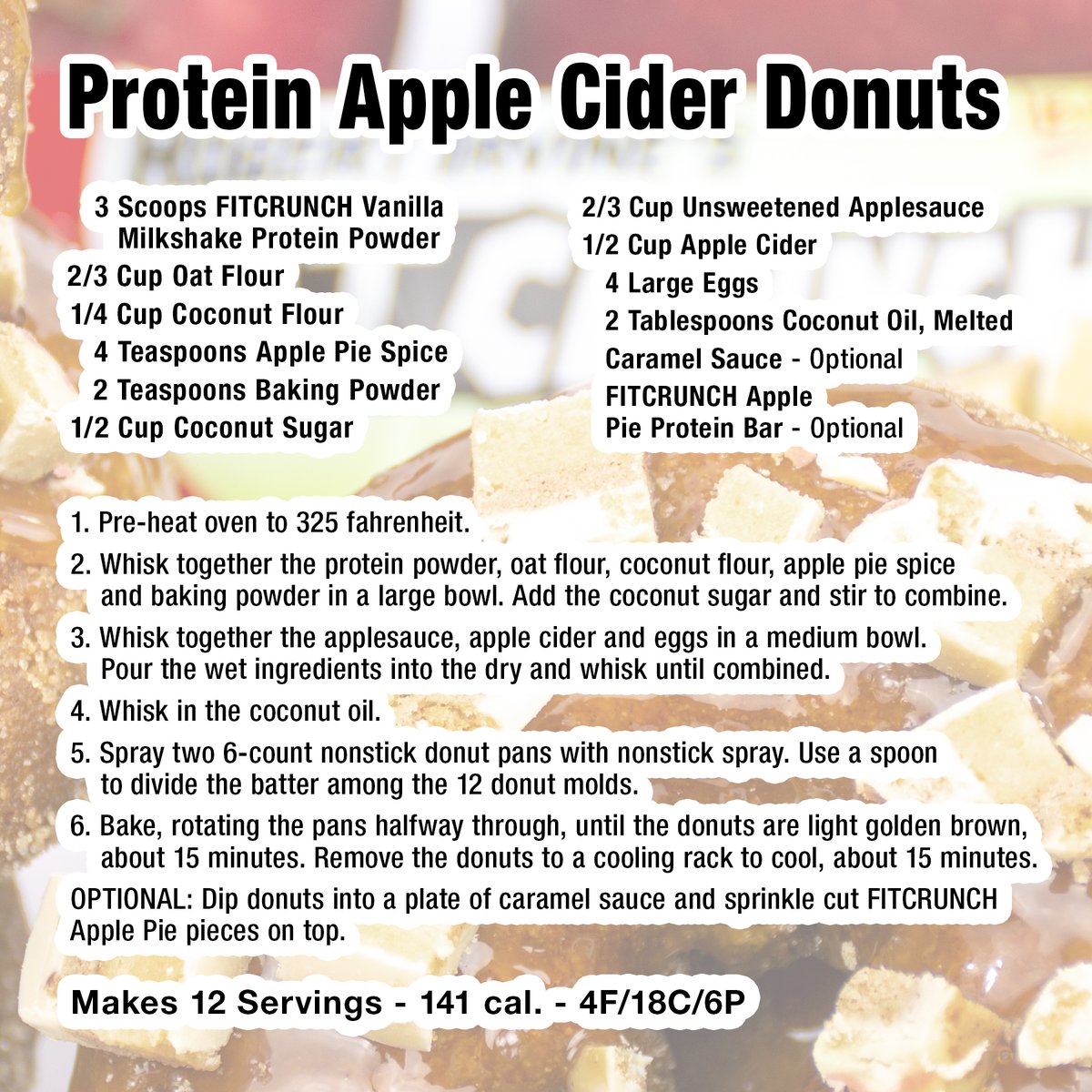 FitCrunchBars's tweet image. Donut worry!! Try our apple cider donuts to jumpstart your weekend!!🍩 🍎 🍏 
.
.
#fitforfall #applepie #donuts #recipe #together