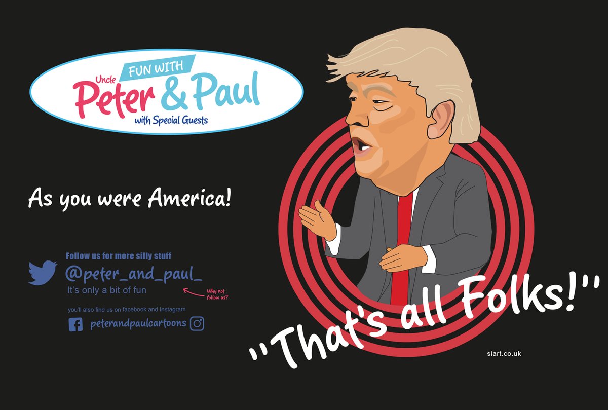 peter_and_paul_'s tweet photo. That's all folks! @realDonaldTrump
#DonaldTrump #donaldtrumpmeltdown #Election2020 #ElectionResults2020 #USAelection2020 #Trump #TrumpIsLosing #Trump2020 #TrumpvsBiden #TrumpIsALaughingStock #TrumpIsANationalDisgrace It's only a bit of fun! #dignit https://t.co/YkRkP8z793