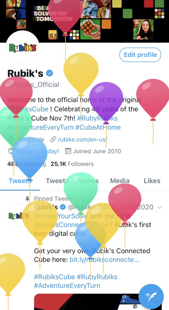 It’s our 40th Birthday today! Thank you @Twitter for the balloons ! 🎈 Who’s excited to celebrate with us virtually? #RubiksCube #RubyRubiks 🎉