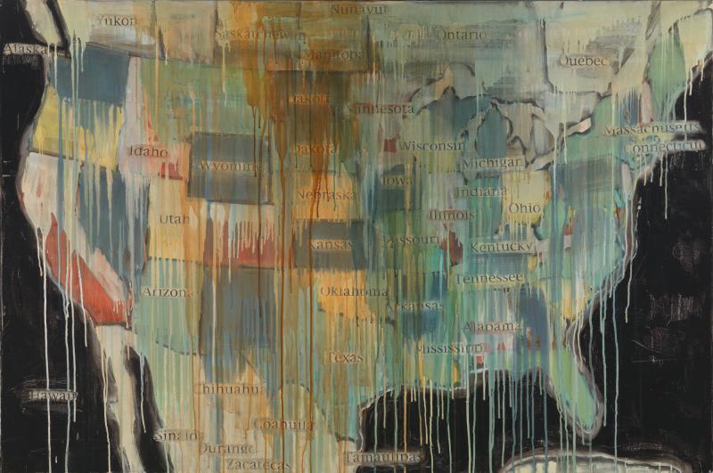 Jaune Quick-To-See Smith, State Names, 2000oil, collage and mixed media on canvas, 48 x 72 in.