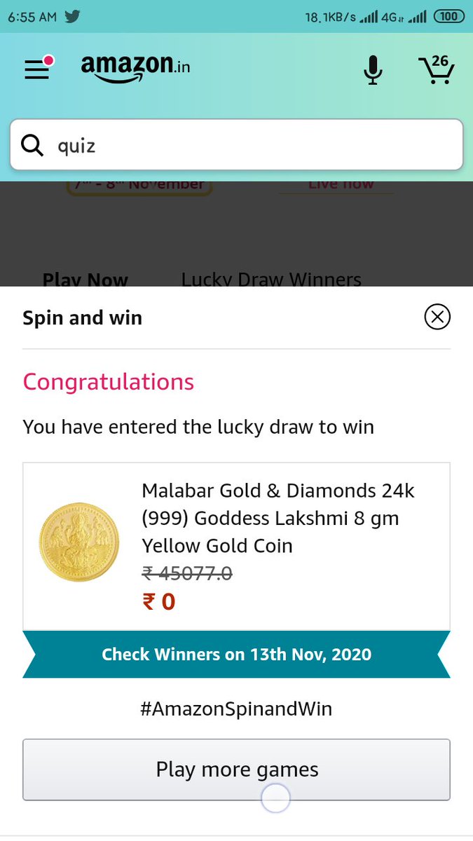 SurajJoshi875's tweet photo. @amazonInQuiz #AmazonQuiz 
#AmazonSpinandWin 
#AmazonQuiz 
#AmazonIndia 
#Amazon 
#AmazonApp 
#DailyQuiz 
#QuizTime
#FunZone https://t.co/XajCB2m55P