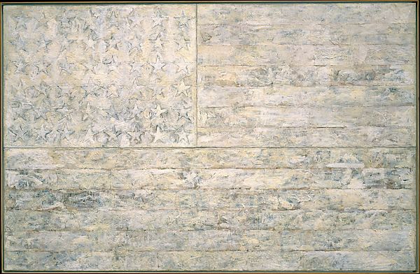 Jasper Johns. White Flag. 1955Encaustic, oil, newsprint, and charcoal on canvas
