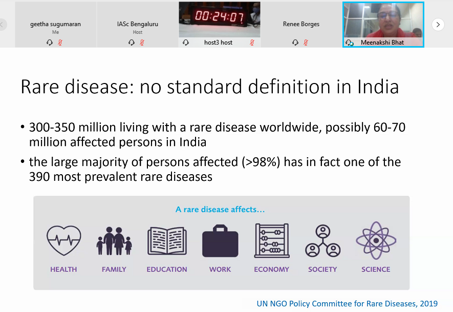 IAScBng's tweet photo. Meenakshi Bhat @chg_bng, talks about
rare #genetic diseases in India: An overview and experiences from one centre. Resource building and manpower development is crucial to tackle genetic disorders.
Watch: https://t.co/FFnSzQBRME
#86AM @IndiaDST https://t.co/gIQNg9KEfq