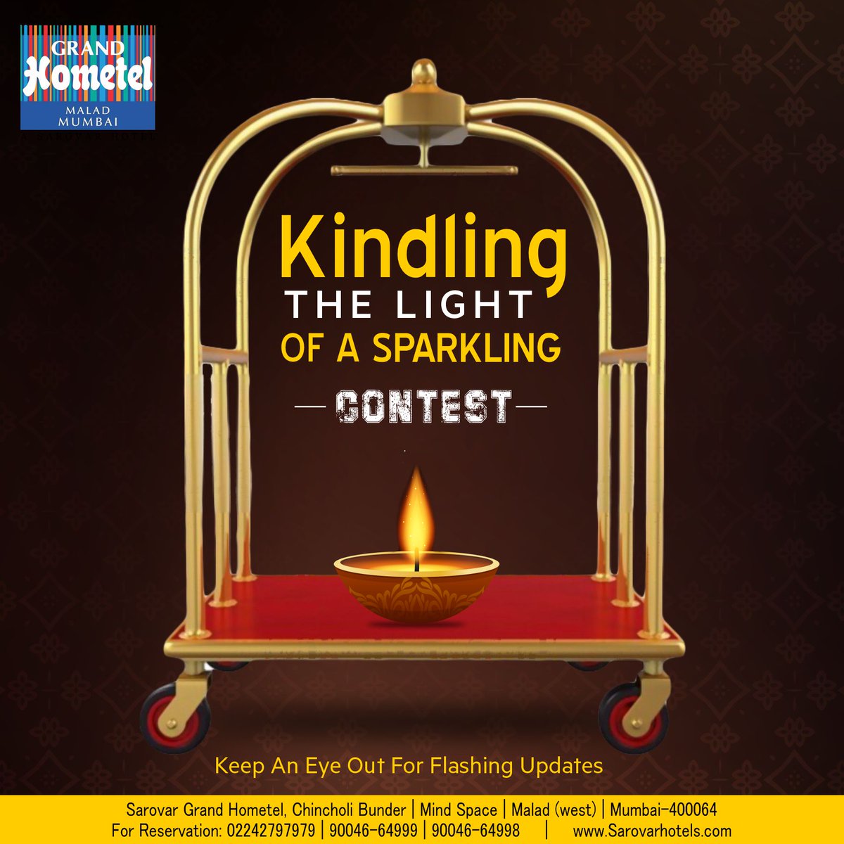 GrandHometel's tweet photo. Sparkling #ContestAlert!
#SarovarGrandHometelMumbai, is #ComingUp with Yet Another #ExuberatingChance for You to #Win an #UnbelievablePrize, this #Diwali! Raise Your #FestiveSpirit as we Kindle the Light of an Illuminating #Contest!
#StyaTuned
📞:02242797979/9004664999/9004664986 https://t.co/wusvqjYodz