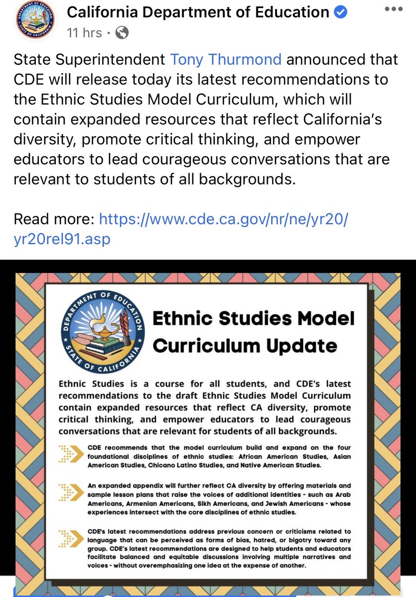 SupervisorAlejo's tweet photo. 🚨ETHNIC STUDIES MODEL CURRICULUM UPDATE! As the author of #AB2016 that created the 1st ethnic studies model curriculum in the nation, I want to express my support for State Superintendent @TonyThurmond’s recommended draft additions &amp;approach that will go before the IQC on Nov18 https://t.co/asHJY32Gtn