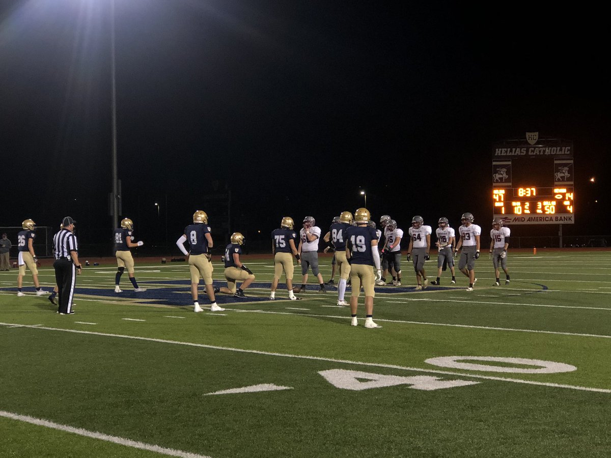 karsentv's tweet photo. Helias Crusaders still lead the Nevada Tigers 47-14 with 8:37 left in the game. @KOMUnews #FridayNightFever https://t.co/CQKvfcep9i
