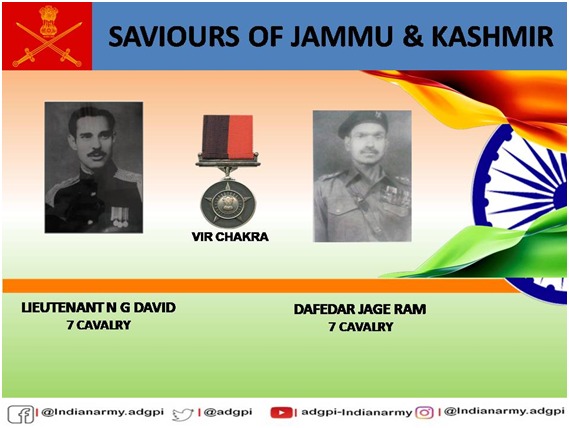 07 Nov 1947In the battle of  #Shaletang, Lieutenant NG David & Dafedar Jage Ram disregarding their personal safety displayed indomitable  #courage &  #bravery. Awarded  #VirChakra. (33/n) #SavioursofJammuKashmir1947 https://www.gallantryawards.gov.in/Awardee/ng-davidhttps://www.gallantryawards.gov.in/Awardee/jage-ram-idsm