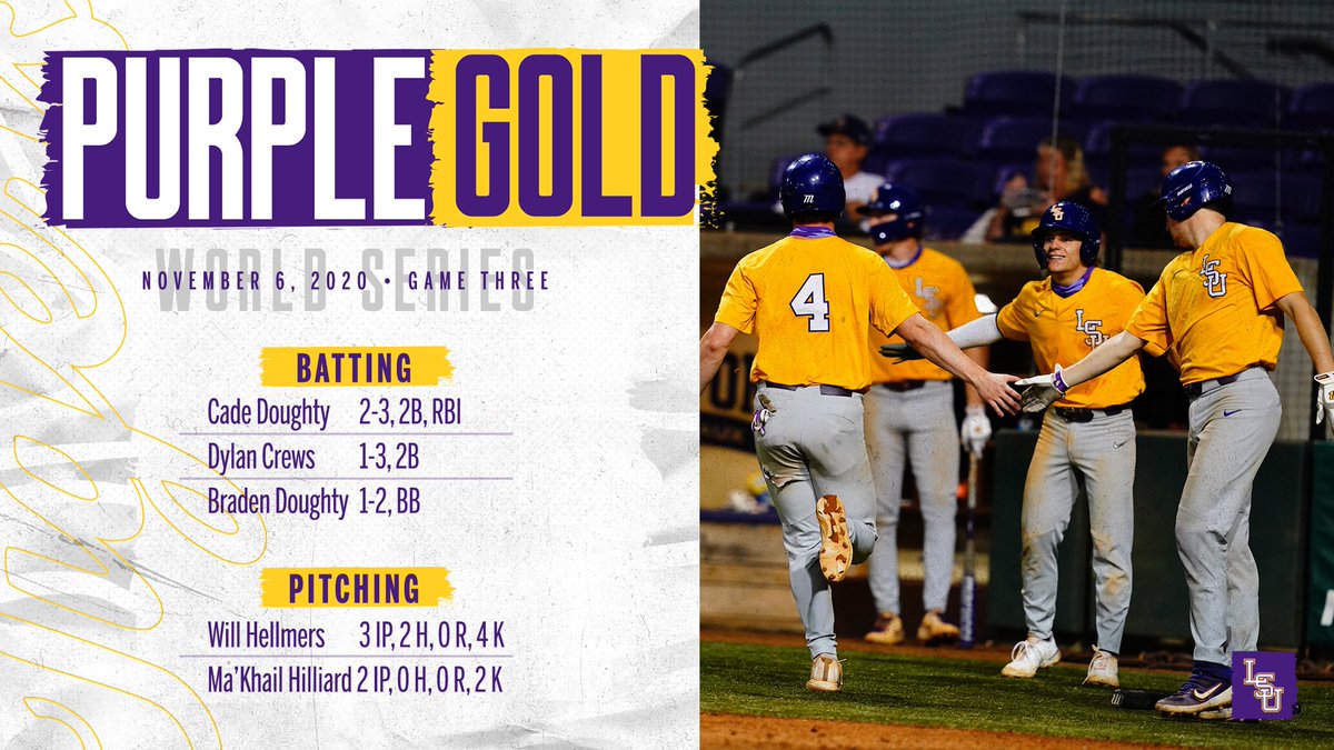 LSUbaseball's tweet photo. Stats from Game 3 of the Purple-Gold World Series https://t.co/U5DKBB0UXN