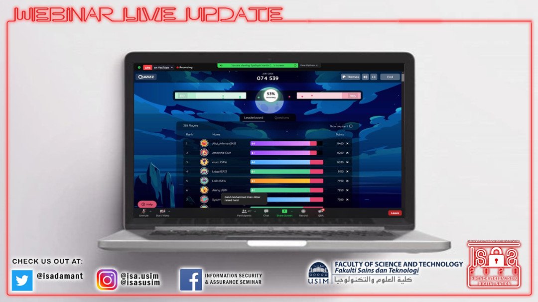 IsAdamant's tweet photo. LIVE UPDATE FOR ISAS20!
 
Leaderboard for our live Quizziz!

Stay tuned with us for more updates on ISAS20! 

Join us on another platform: 

📽️ Youtube Live:  https://t.co/oOqFOi5Ql3

#ISAS2020
#FINTECH 
#VIRTUALISINGDIGITALNATION https://t.co/HOFnlTpfc3