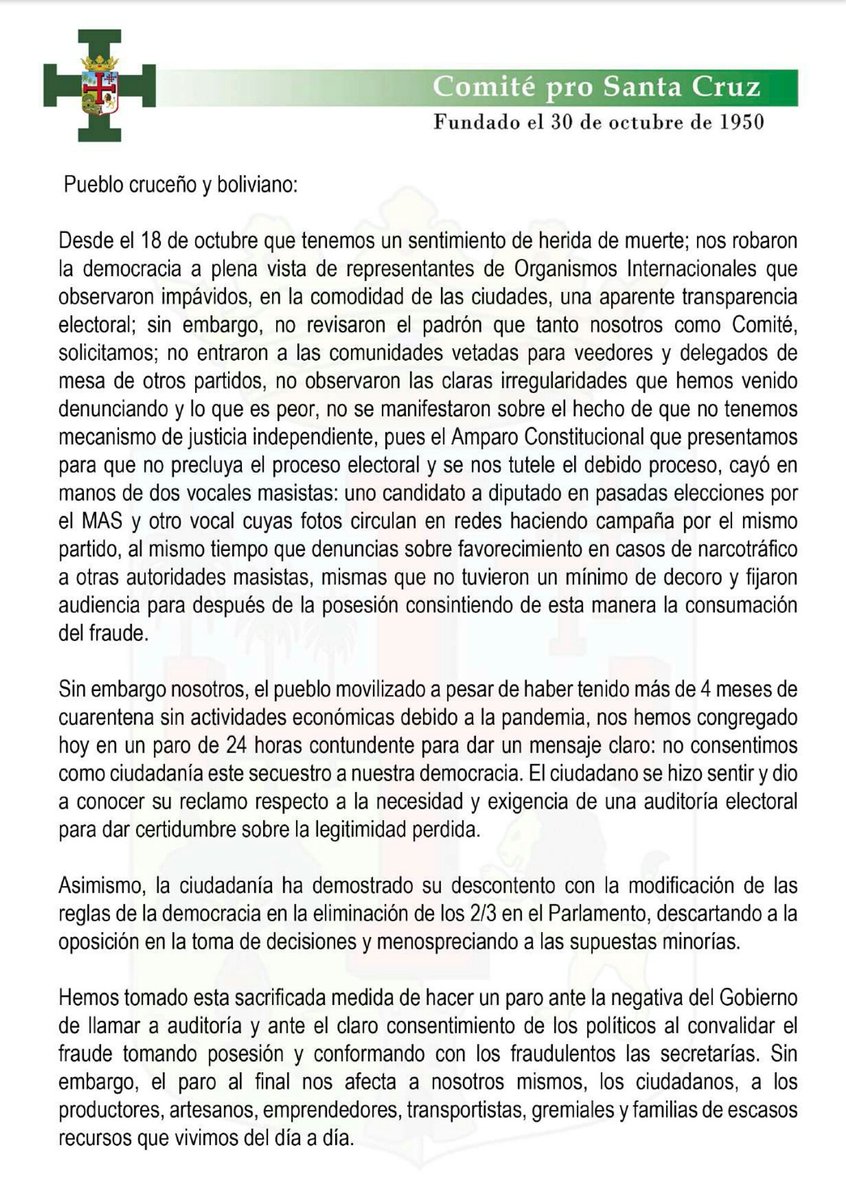 nadia_beller's tweet photo. Totalmente  cierto el mensaje del Presidente del Comité Cívico, Dr. Rómulo Calvo https://t.co/JBOw4FCqC9