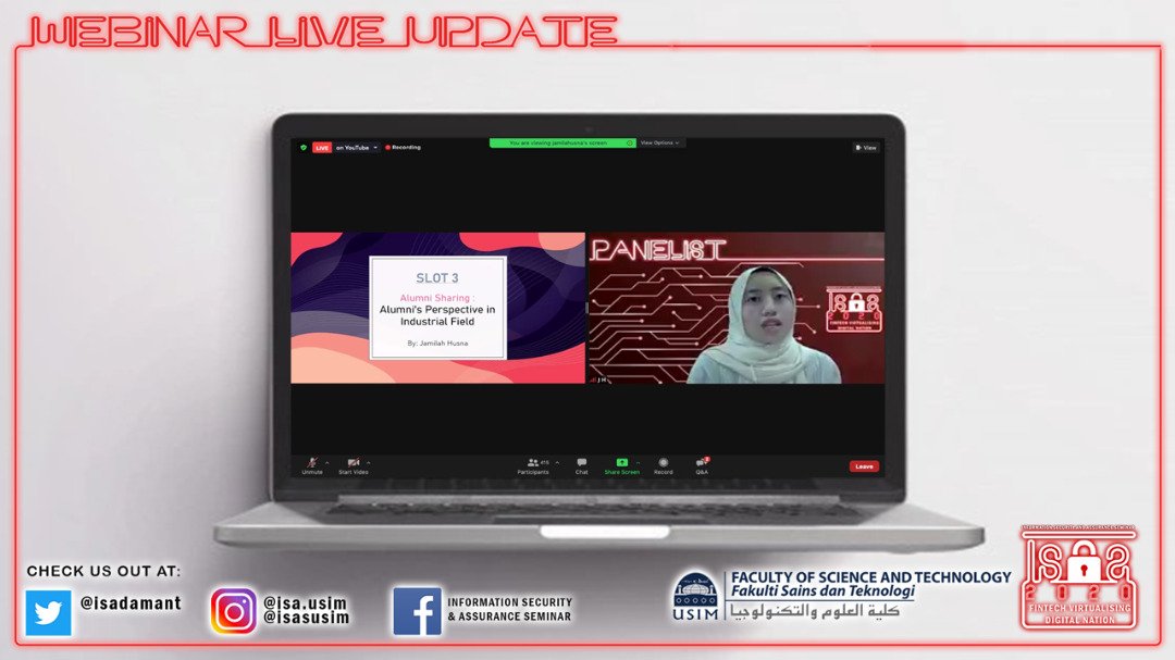 IsAdamant's tweet photo. LIVE UPDATE FOR ISAS20

Our last slot is from our remarkable Alumni, Miss Jamilah Husna.

Join us on another platform:

📽️ Youtube Live:  https://t.co/Z9jWomSaaZ

#ISAS2020
#FINTECH 
#VIRTUALISINGDIGITALNATION https://t.co/WR6aJJ9Reu
