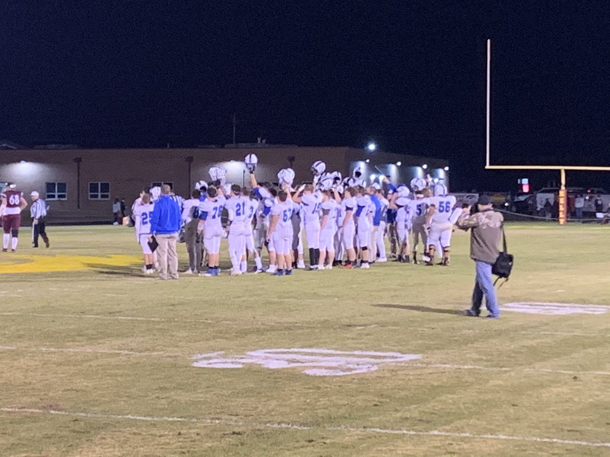 R7Activities's tweet photo. Football beats Kelly 40-7. 
With the win, we will be HOSTING the District CHAMPIONSHIP next Friday vs. New Madrid County Central at 7pm. 
Great job boys!!!!

@R7_Football https://t.co/gA3Tui6rxB