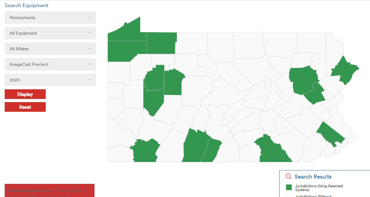 let's try Pennsylvania  https://verifiedvoting.org/verifier/#mode/search/year/2020/state/42/model/ImageCast%20Precinct