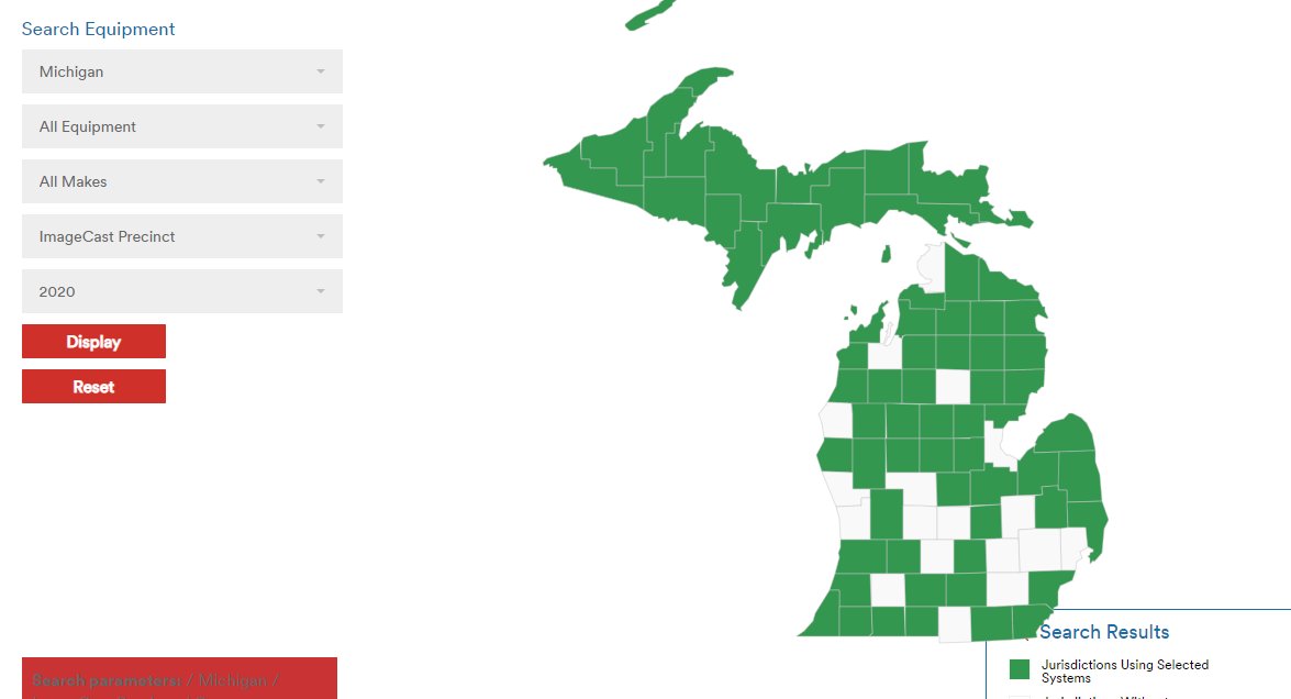 here's a nice list & map of Michigan counties that used their ImageCast scanning software  https://verifiedvoting.org/verifier/#mode/search/year/2020/state/26/model/ImageCast%20Precinct https://www.dominionvoting.com/imagecast-precinct/