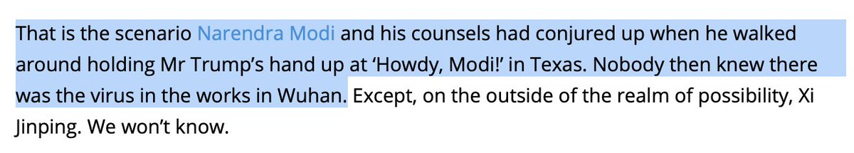 This wild conjecture from  @ShekharGupta, that hardly rises above a naive assumption, but flies in the face of every prudent policy principle, attributing a foresight & genius to Modi & his advisers that is not apparent in what they do vis-a-vis China, is what disappoints me.