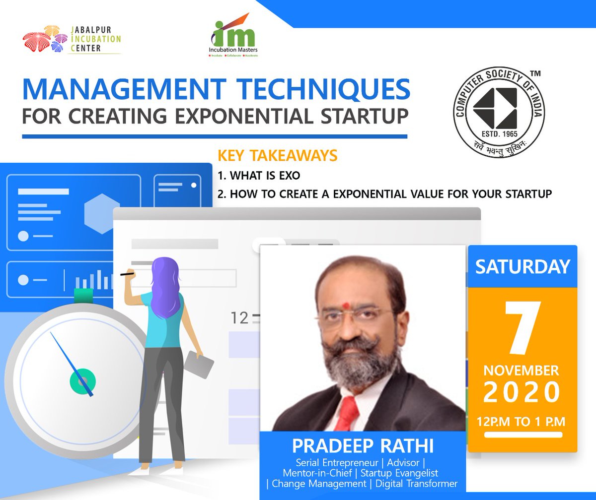 IncubationMS's tweet photo. #StartupSession #IncubationMasters #JIC
Effective Management Techniques for Creating Exponential Startup. Learn the key aspects of #startups exponential growth.
Join us LIVE at 12 PM - https://t.co/PNDHx5Fgiw
#jabalpurincubationcenter #cktiwari #webinar #startup #JIC #IM https://t.co/LxvCU4lSOG