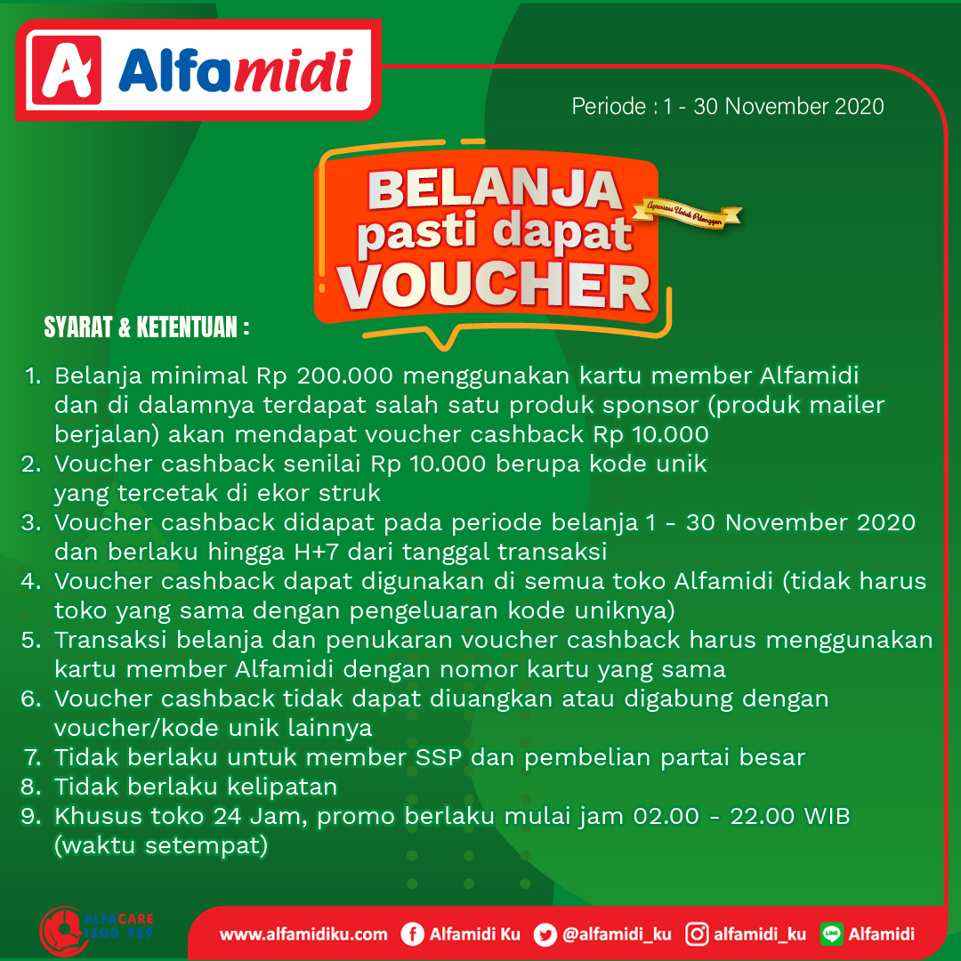 memoraradio's tweet photo. #BelanjaPastiDapetVoucherAlfamidi setiap belanja min Rp 200.000 menggunakan kartu member Alfamidi bisa dapet voucher cashback senilai Rp 10.000. Promo berlaku 1-30 November 2020 *Syarat &amp; Ketentuan Berlaku. #AyoKeAlfamidi #AlfamidiHadirMelayani https://t.co/5wwdnktki4