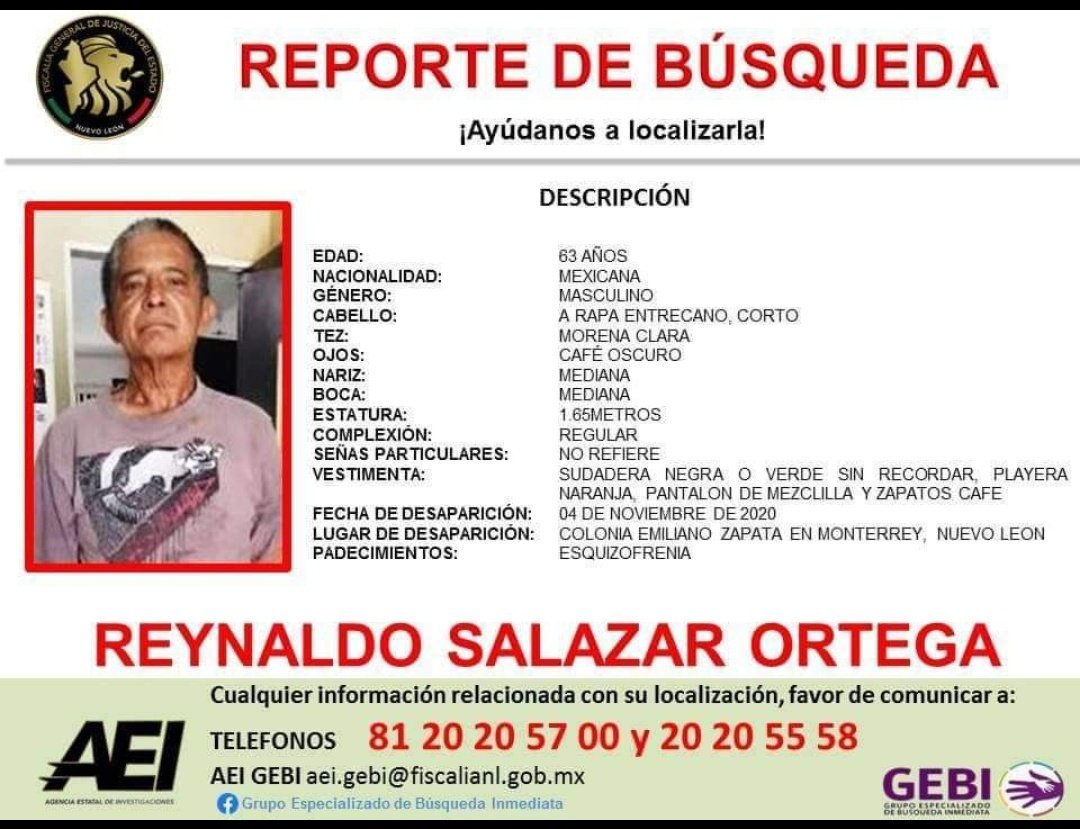Cicmty's tweet photo. 📢#Aviso Se solicita su colaboración para la localización de REYNALDO SALAZAR ORTEGA #Monterrey 1R29O2 https://t.co/btj25XW0eJ