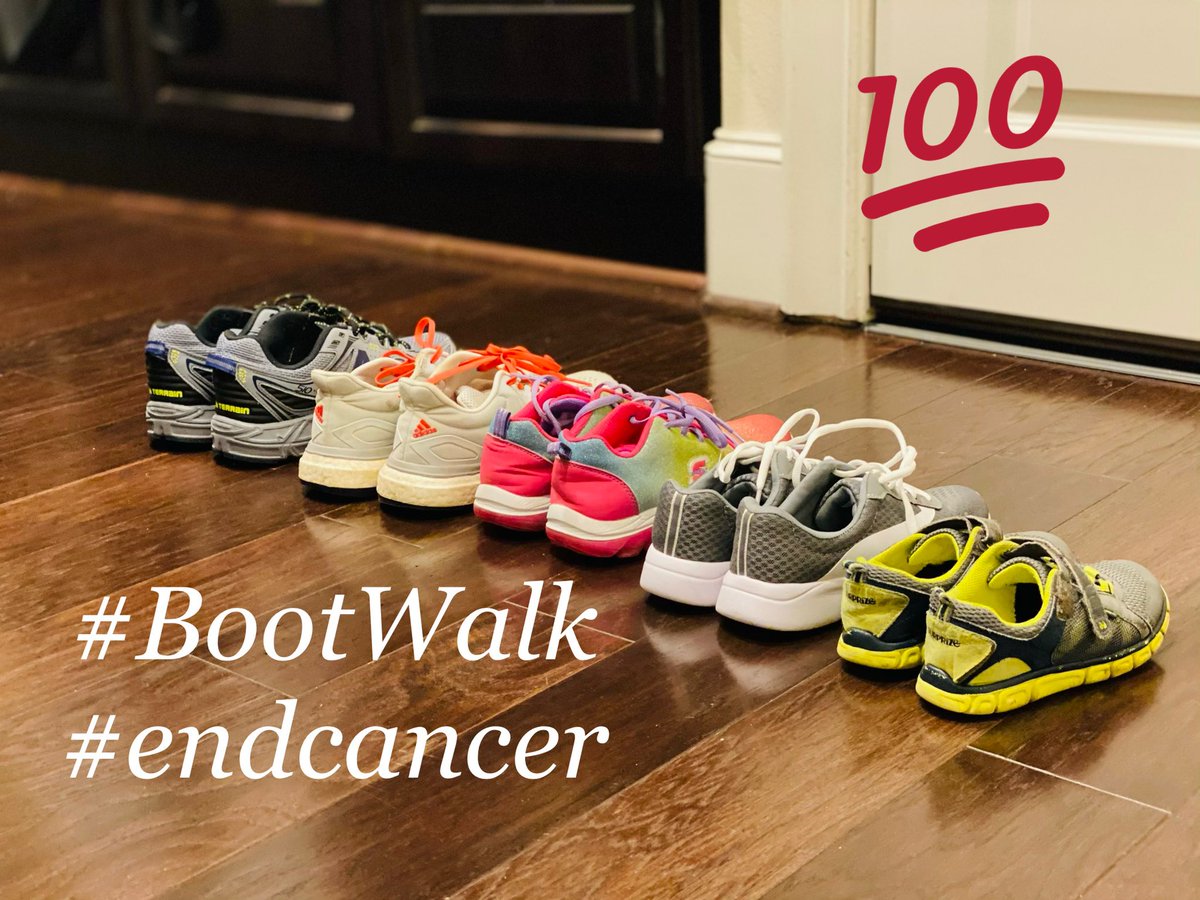 IshwariaMD's tweet photo. Sneakers x 5 ready to go! #TeamSubbiah is ready for the 2020 @BootWalk tomorrow! #endcancer #bootwalk https://t.co/ZkxkDRR3Bq