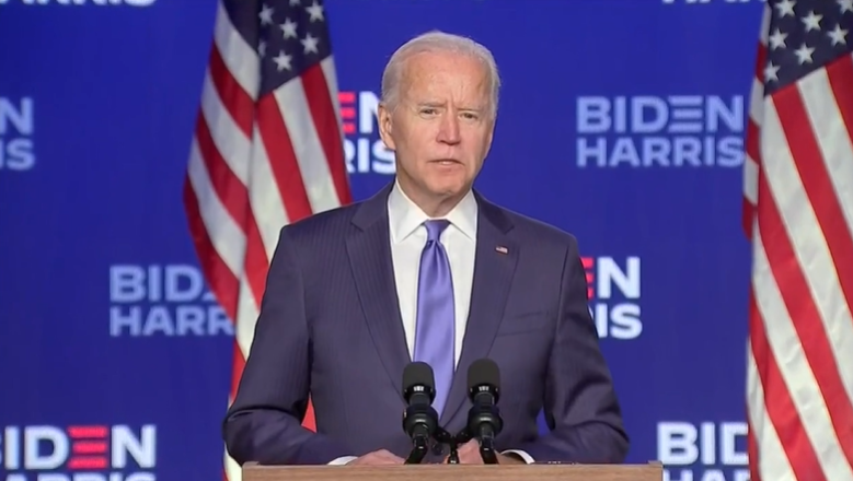 WTKR3's tweet image. Live now: Democratic presidential nominee @JoeBiden is giving a speech Friday night as a winner for the presidential election has yet to be called. bit.ly/3mSjeXg #News3Politics #Tracking2020