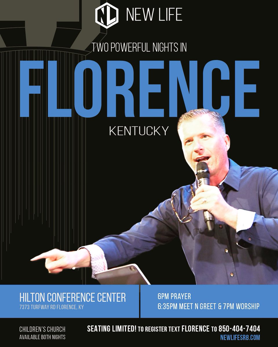 Text:FLORENCE to 850-404-7404 to register.Dec 3rd&amp;4th we are hosting all of our NLC media members &amp; friends in &amp; around the i275 loop at the Hilton Inn located in Florence, KY. Holly &amp; I are bringing our NLC team to minister w us. Don’t miss this! It will be 2 nights of glory!