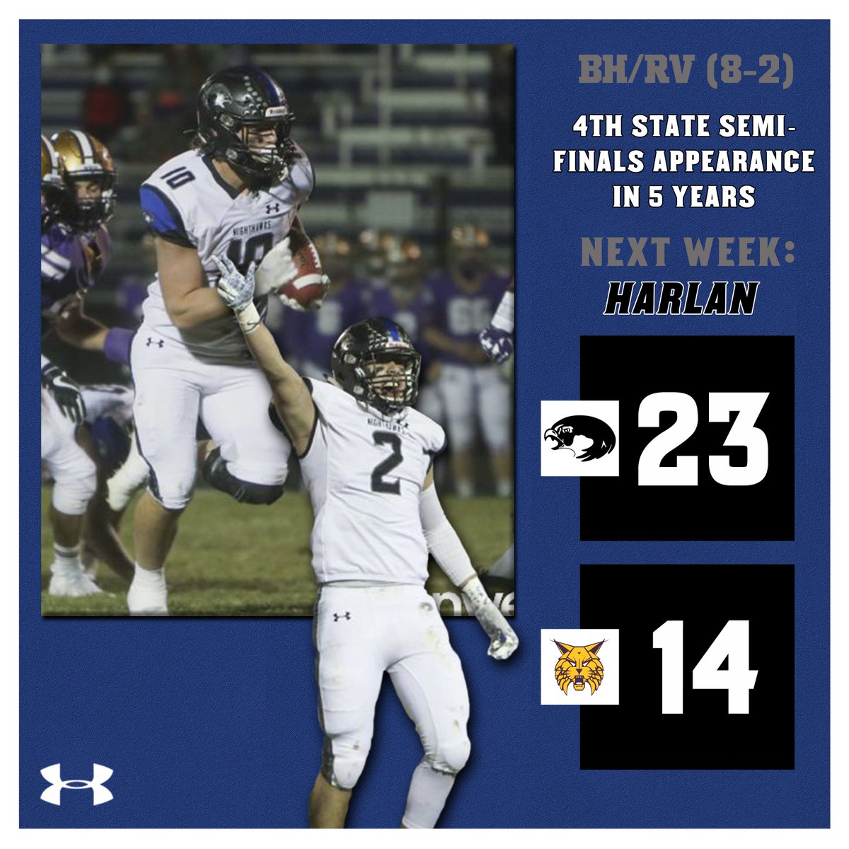 |FB| Your Nighthawks are STATE BOUND! After a 23-14 win over the Webster City Lynx they will advance to the Class 3A State Semi-Finals. You can find your Nighthawks in the UNI-Dome next Thursday at 4PM vs Harlan.